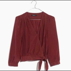 Madewell Silk Wrap Top Burgundy / Red Color